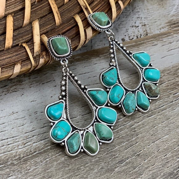 Whispering Winds Turquoise Teardrop Earrings Blue - Picture 4 of 6